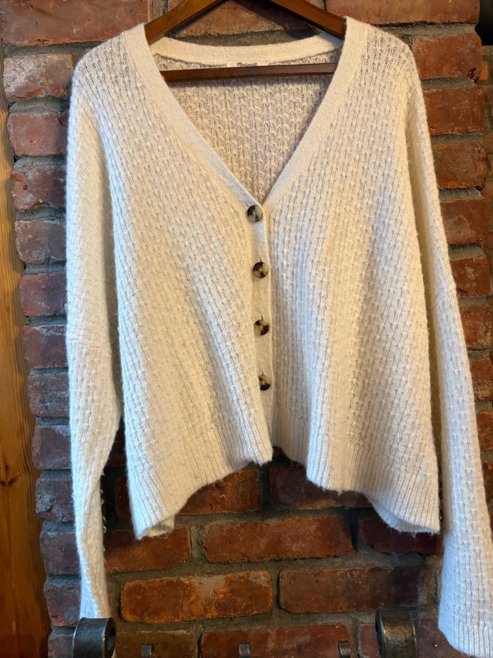 White Madewell V-Neck Button Front Women's Sweater Cardigan